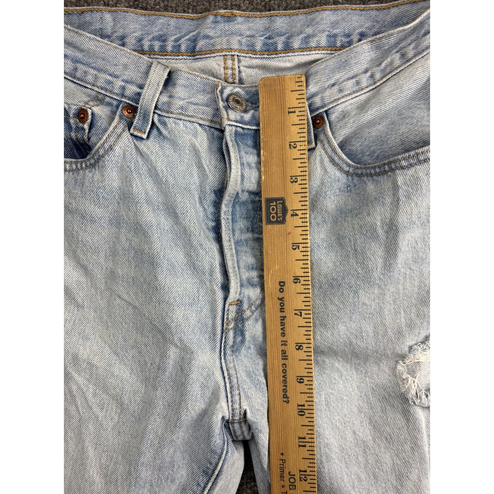 Levi's Levi's 501 Jeans Mens 28x30 Light Wash Distressed Button Fly Denim High Rise Size US 28 / EU 44 - 4 Thumbnail