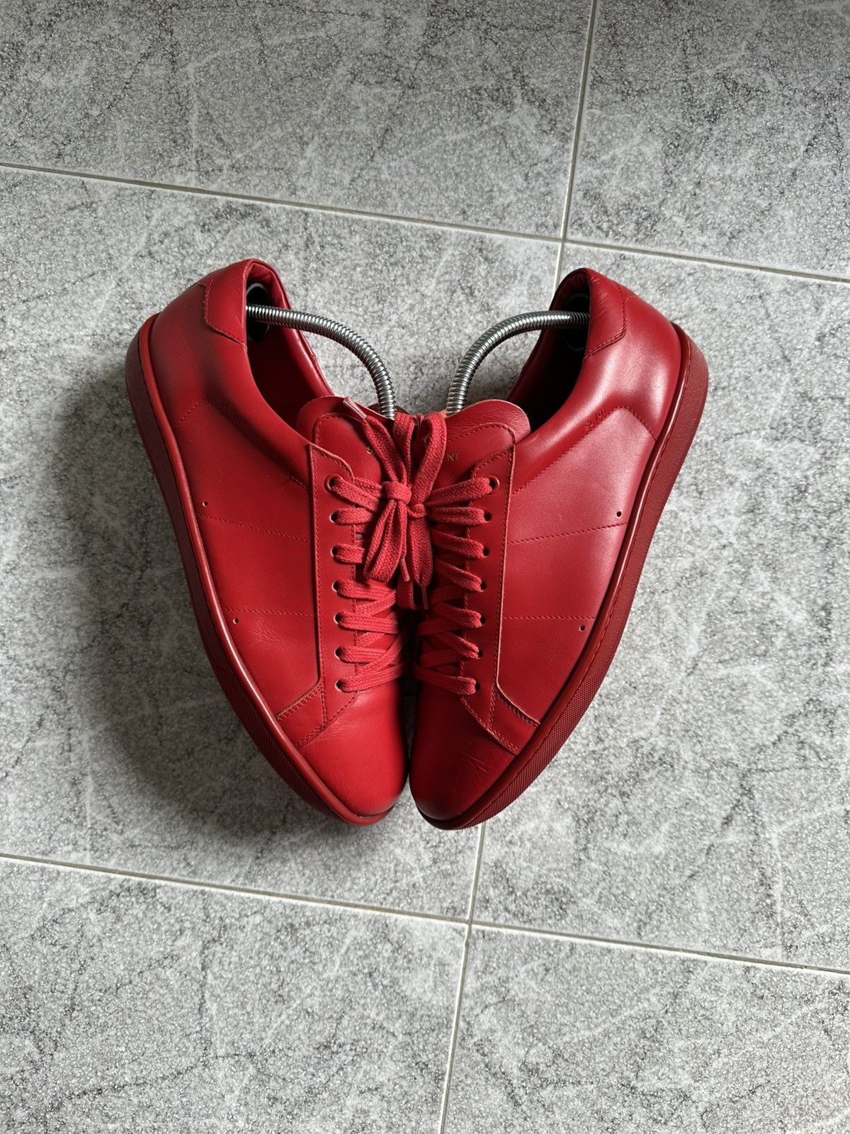 Saint Laurent Paris Saint Laurent SL01 Red Leather Low Sneakers Size US 9 / EU 42 - 1 Thumbnail