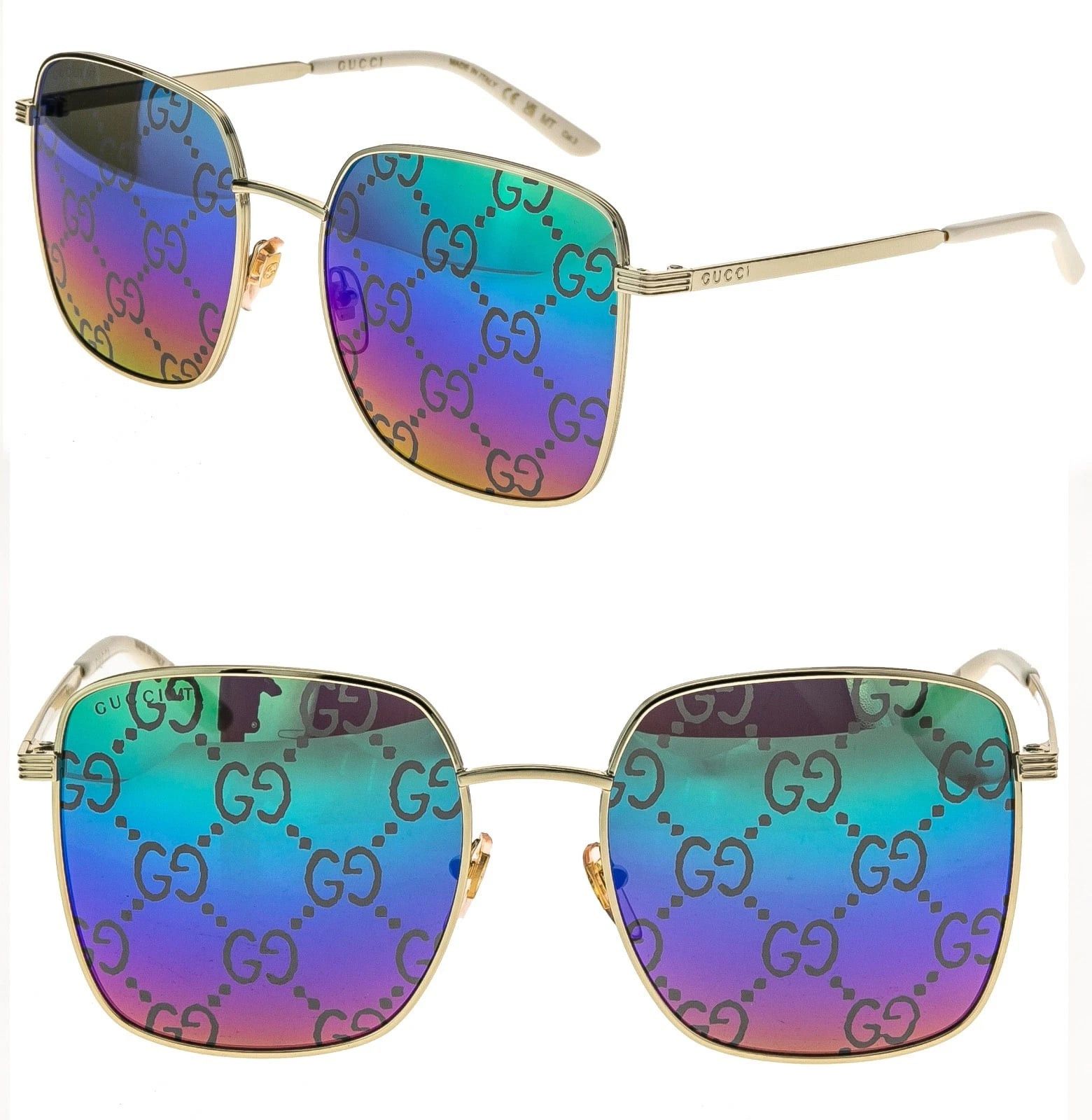 Gucci GUCCI 0802 Gold Blue Rainbow GG Print Gg0802S Sunglasses 004 Size ONE SIZE - 1 Thumbnail