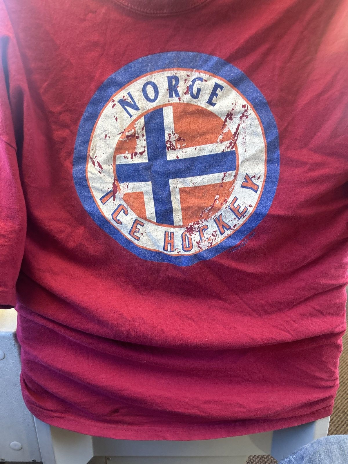 image of Vintage Norge Ice Hockey Short Sleeve Shirt XL in Red, Men's