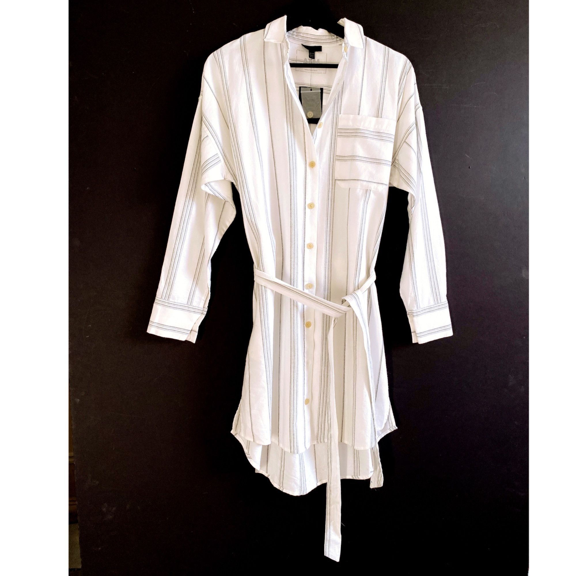 image of Atm Anthony Thomas Melillo White Striped Shirt Dress in White Black, Women's (Size XS)