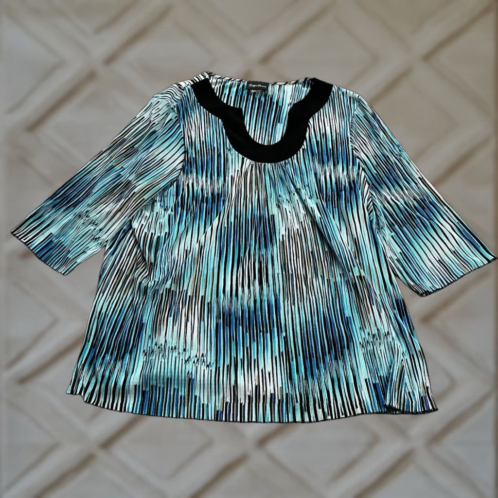 Vintage Maggie Barnes Blouse Tunic Shirt Womens XL Blue Striped Short Sleeve Scoop Neck Casual Designer Classic Size XL / US 12-14 / IT 48-50 - 1 Thumbnail