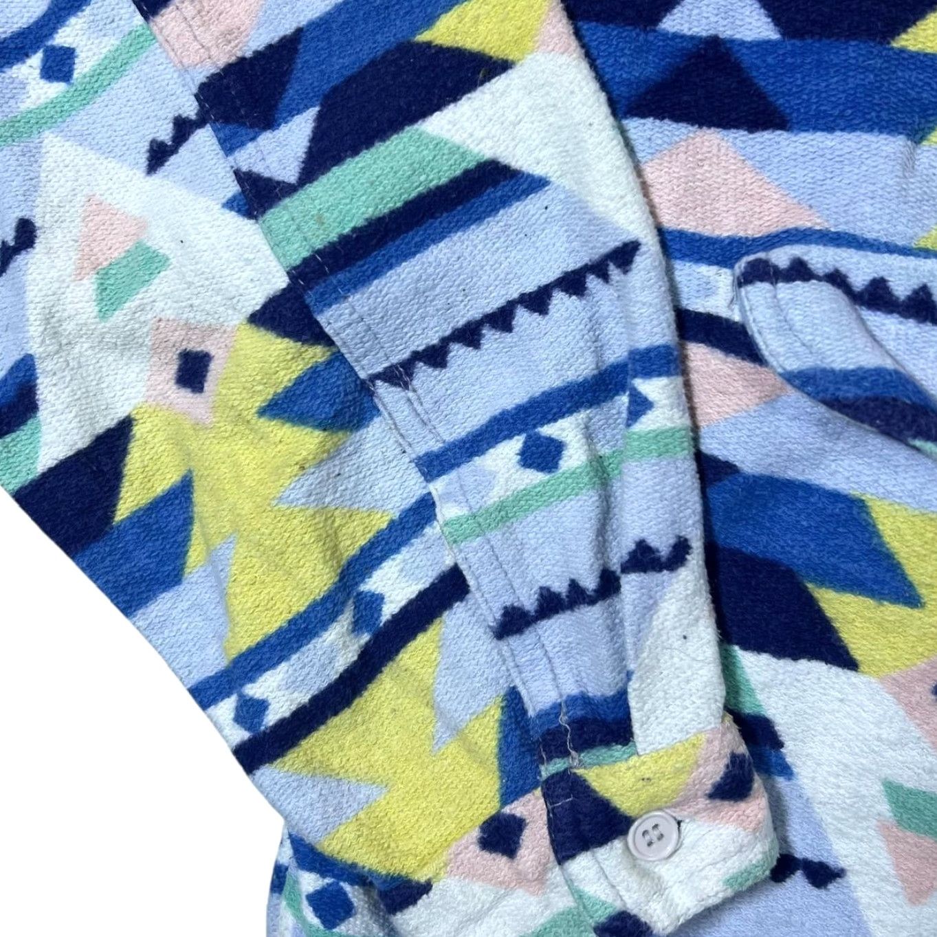 Vintage VINTAGE Crazy Aztec Patterned Towelling Effect Long Sleeve Flannel Shirt L Blue Mix/Yellow/White/Pale Pink Womens/Mens Size US L / EU 52-54 / 3 - 6 Thumbnail