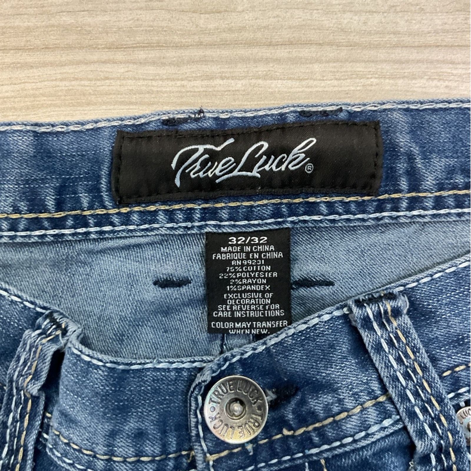 Vintage True Luck Men’s Light Blue Denim Straight Jeans Size US 34 / EU 50 - 3 Thumbnail