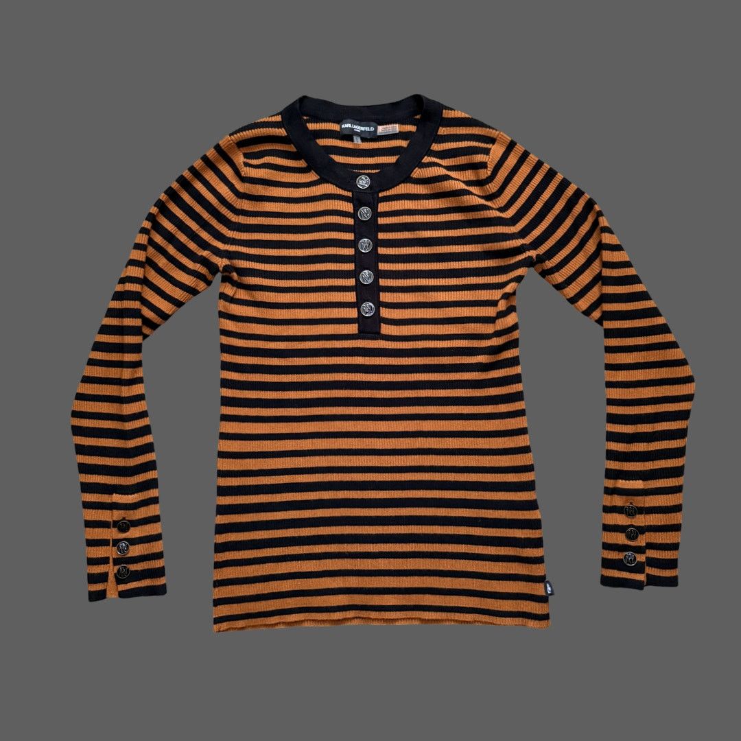 Karl Lagerfeld Karl Lagerfeld Paris Striped Henley Sweater Womens Size M Size M / US 6-8 / IT 42-44 - 1 Thumbnail