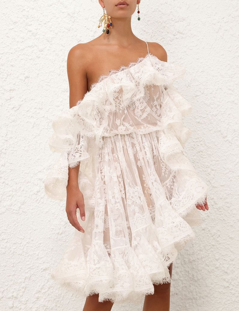 Zimmermann oc11z0226 Dawning Lace Mini Dress In White Size L / US 10 / IT 46 - 2 Thumbnail