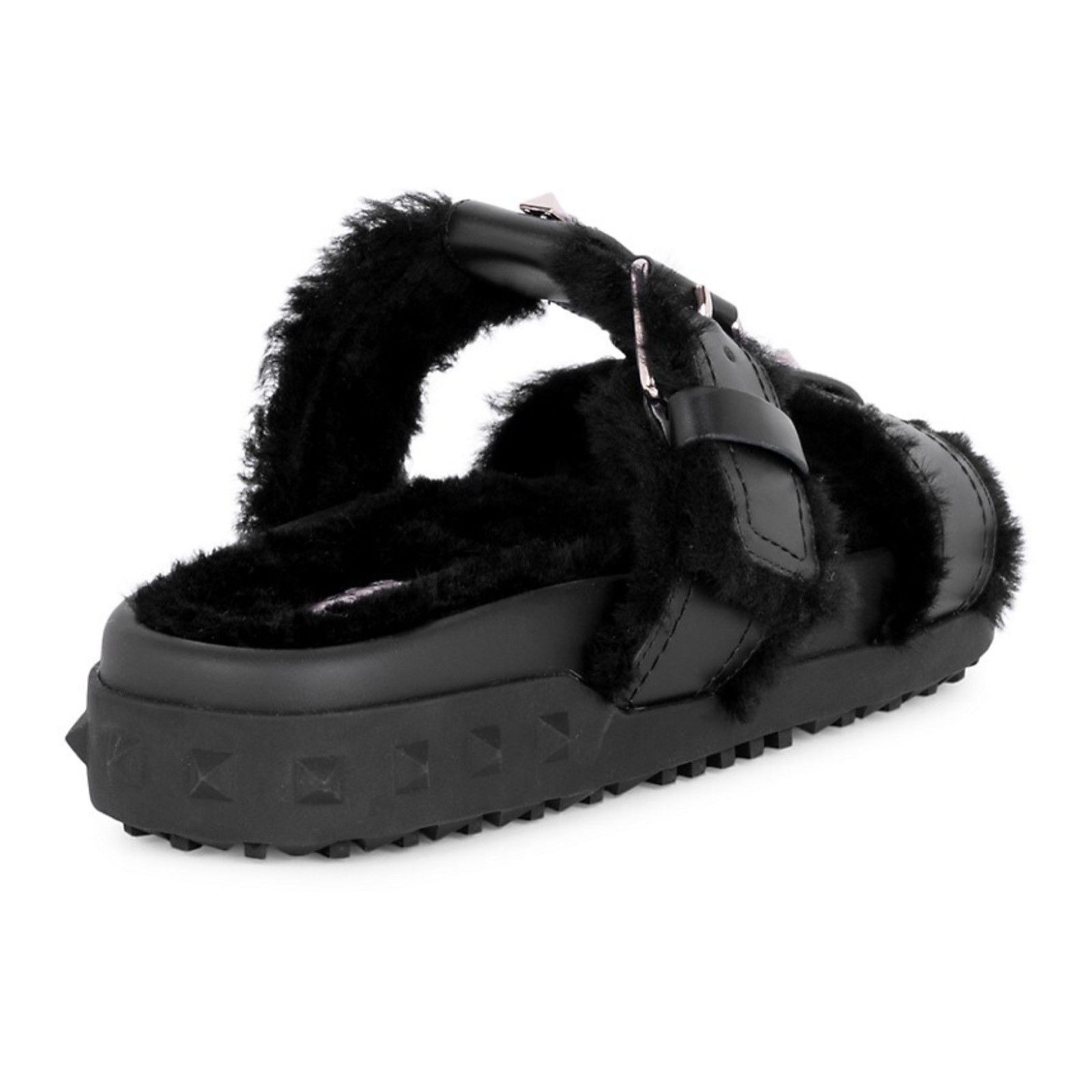 Valentino Valentino Rockstud Black Shearling Fur Caged Mule Slip On Size US 9 / IT 39 - 10 Thumbnail