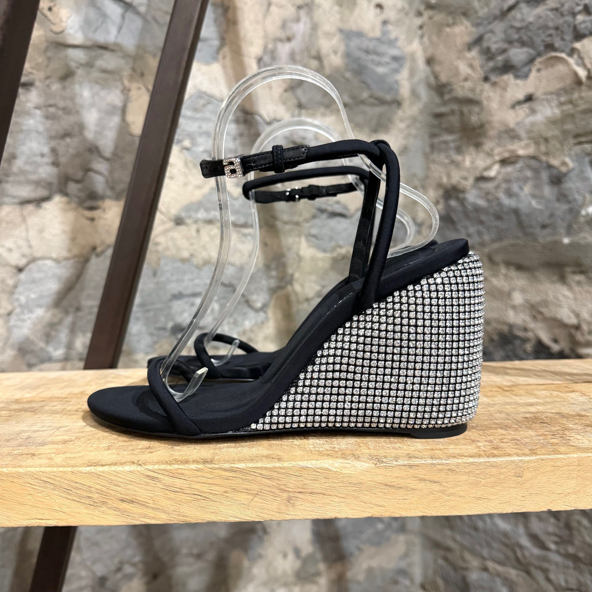Alexander Wang Alexander Wang Black Dahlia Rhinestone Wedge Sandals Size US 7 / IT 37 - 7 Thumbnail
