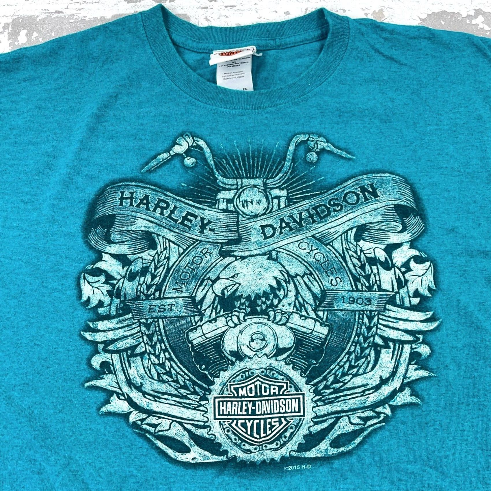 Harley Davidson Harley-Davidson Shirt Men Blue Teal Graphic Print 80s Biker Motorcycle Tee XL Adults Size US XL / EU 56 / 4 - 3 Thumbnail