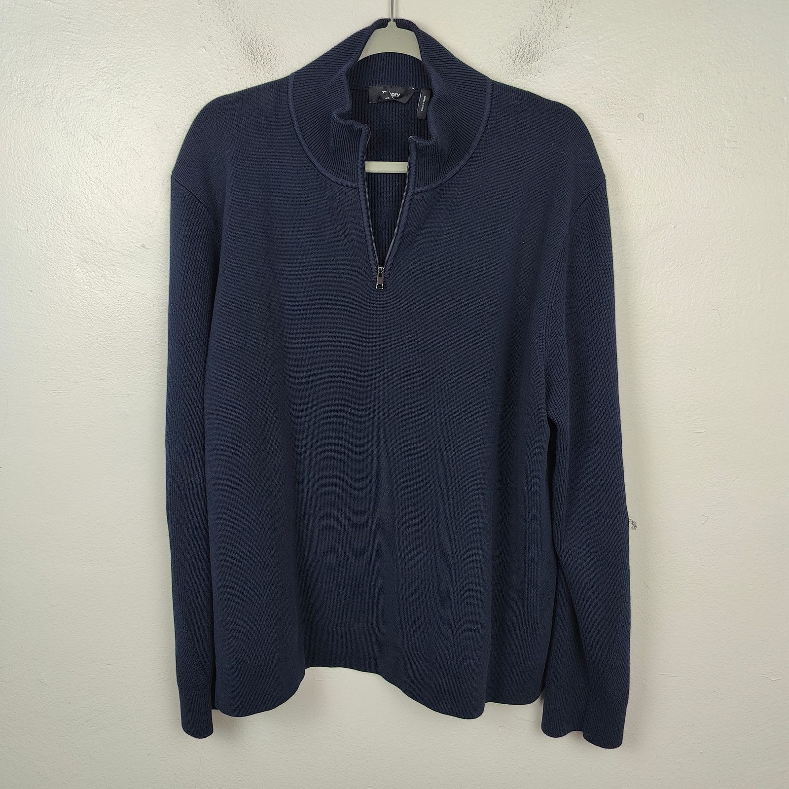 Theory Theory Walton 1/4 Zip Sweater Mens XL Navy Blue Cotton Size US XL / EU 56 / 4 - 1 Thumbnail