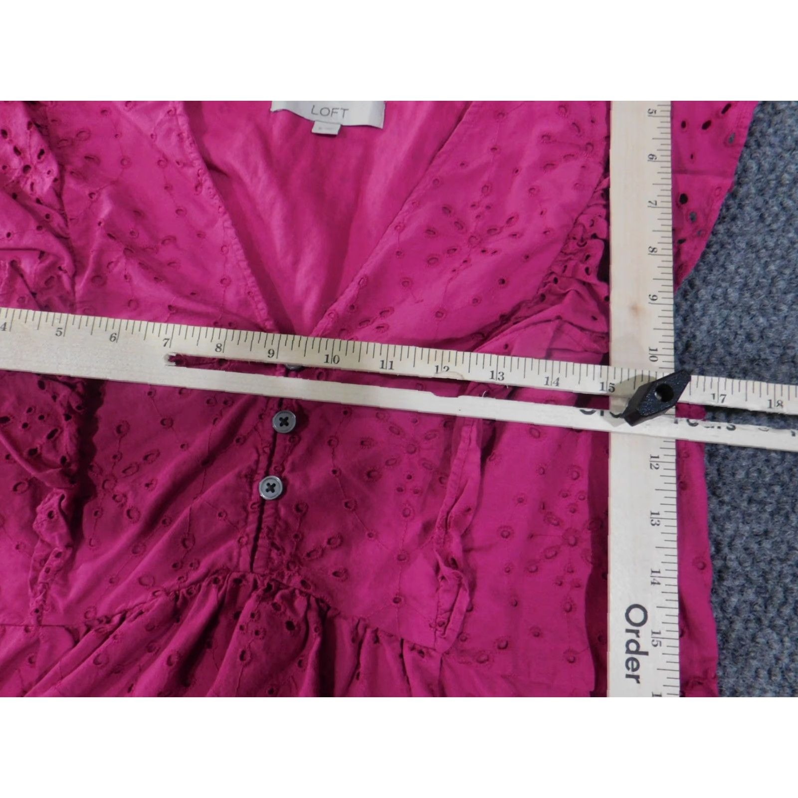 Loft LOFT Blouse Womens Small Pink Ruffle Eyelet Flutter Sleeve Button Top Summer Size S / US 4 / IT 40 - 6 Thumbnail