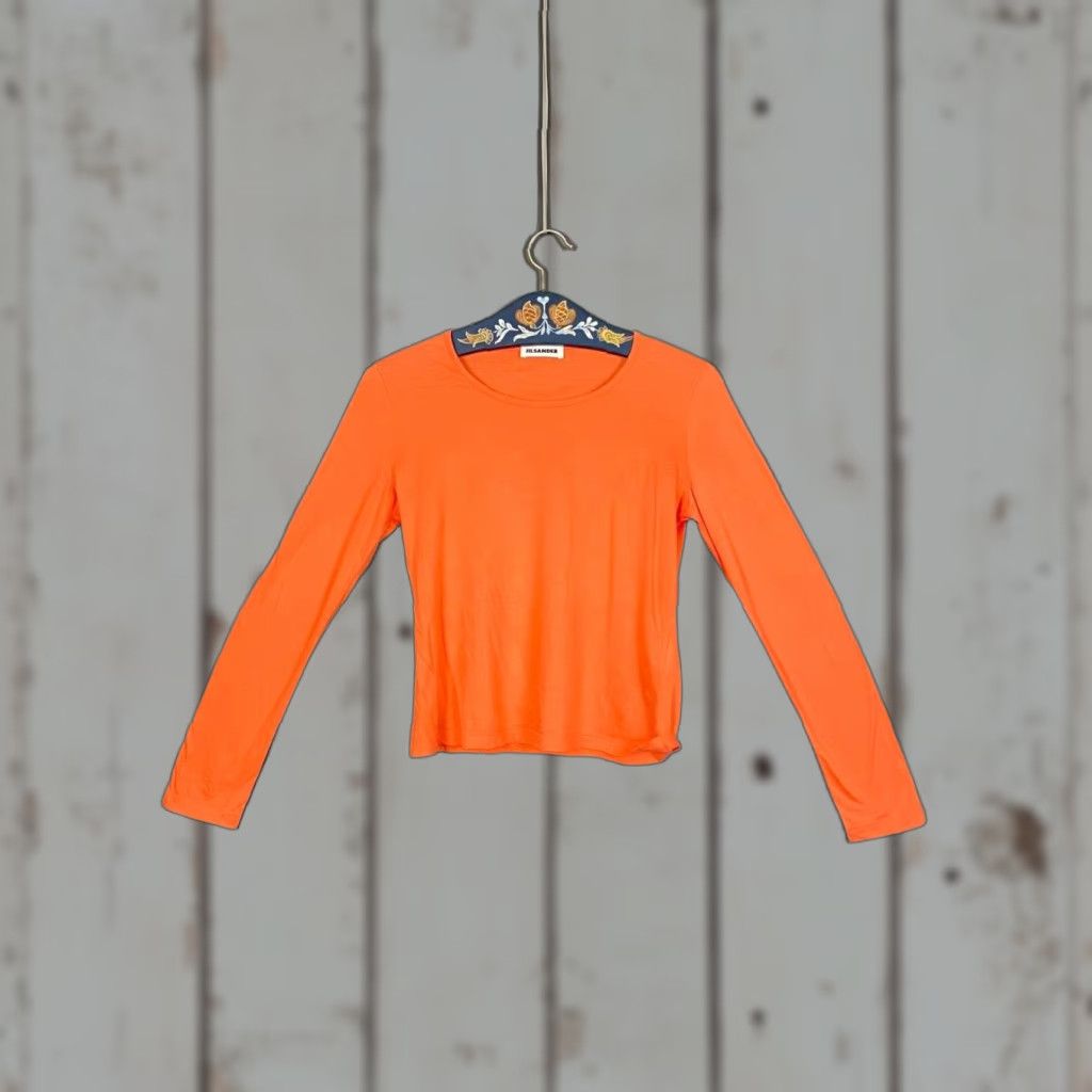 Jil Sander Jil Sander Womens Crop Top M Orange Long Sleeve Crew Neck Pullover Blouse Size M / US 6-8 / IT 42-44 - 1 Thumbnail