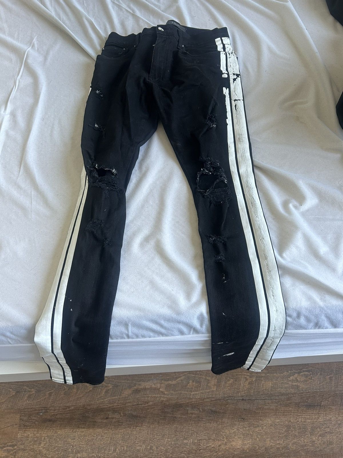 image of Amiri Black And White Skinny Thrasher Jeans, Men's (Size 30)