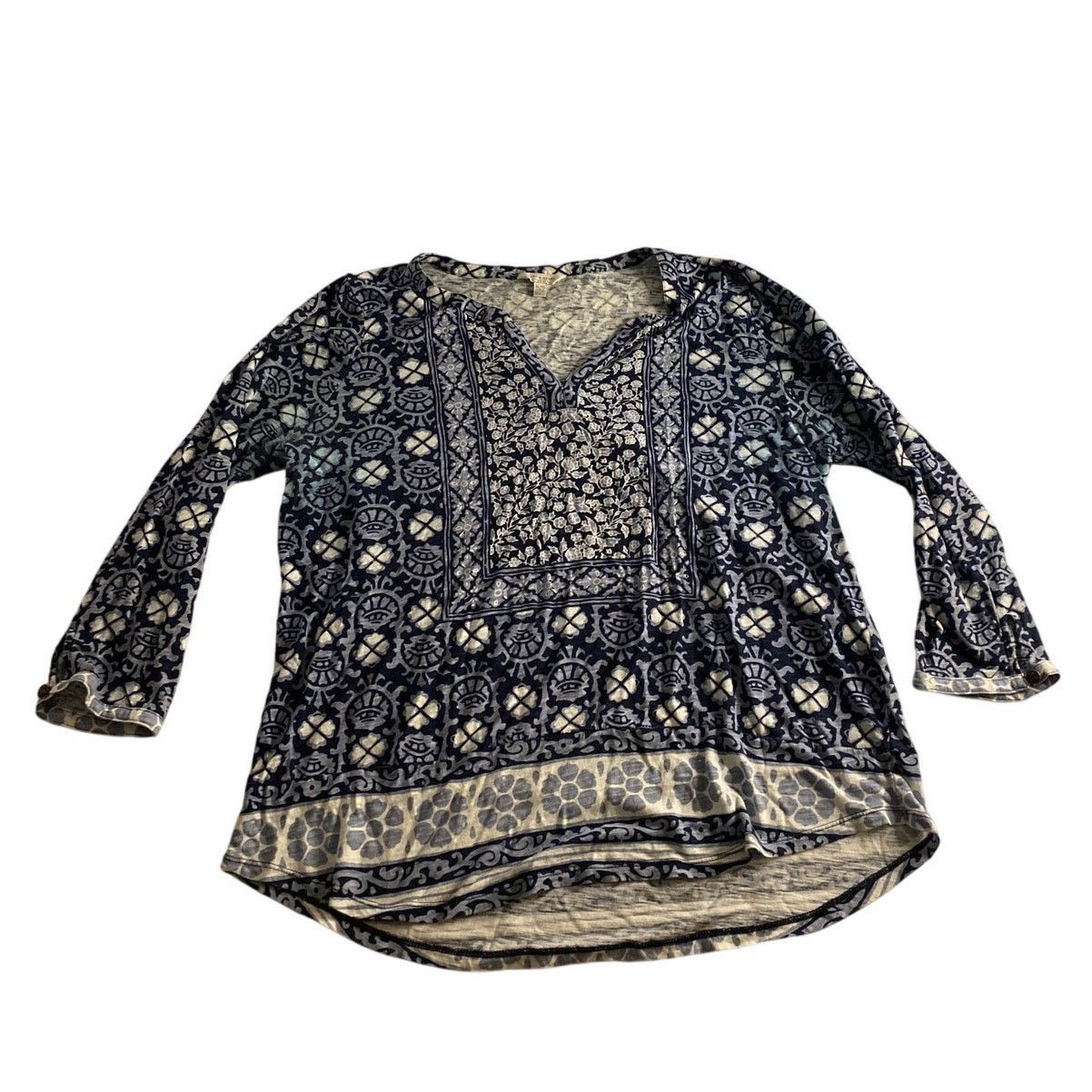 Lucky Brand Boho Navy Floral Border Print Tunic Top Lucky Brand Size XL Size XL / US 12-14 / IT 48-50 - 2 Thumbnail