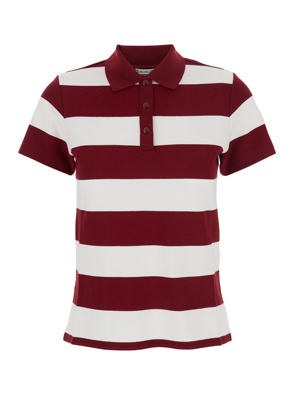 Moncler Red Polo Shirt with Logo Patch on the Sleeve and All-Over Striped Motif in Viscose Stretch Woman Size M / US 6-8 / IT 42-44 - 1 Thumbnail