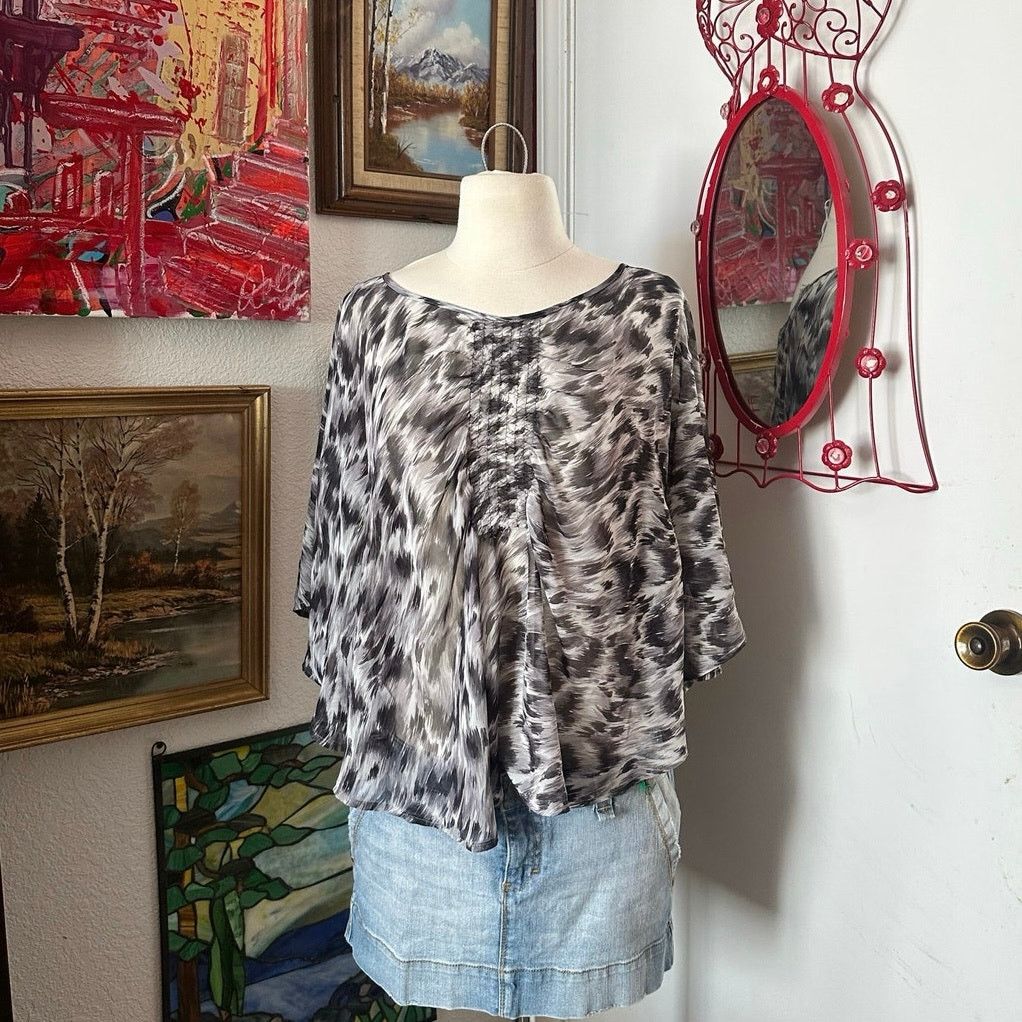 Other bellatrix gray black animal print sheer short sleeve blouse Size M / US 6-8 / IT 42-44 - 1 Thumbnail