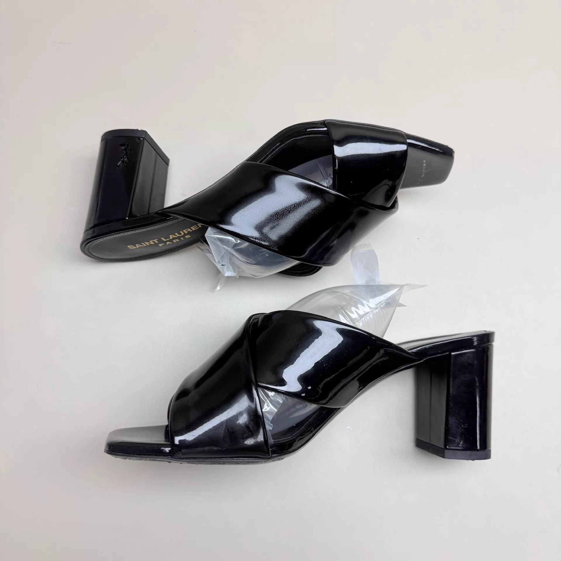 Yves Saint Laurent YSL Black Patent Leather High Heel Sandals 37.5 99 New Size US 7 / IT 37 - 5 Thumbnail