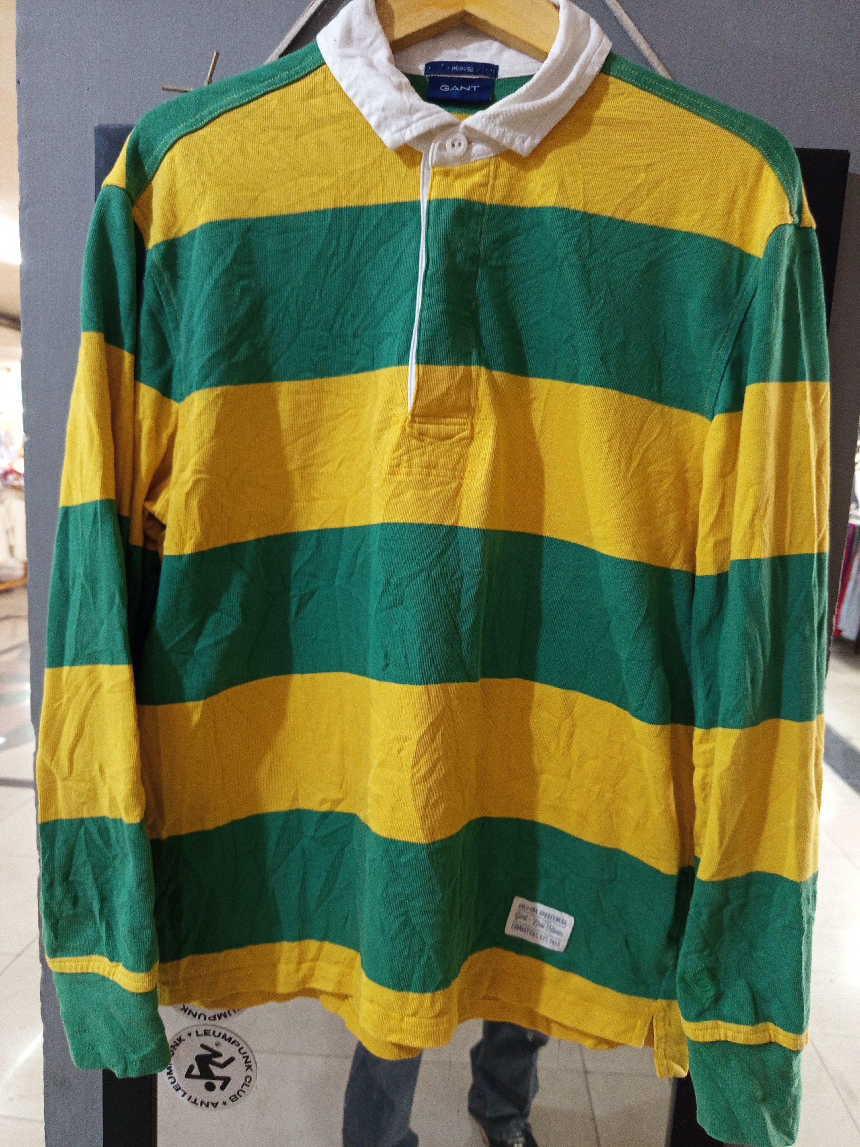 Gant 1990s GANT Hugger Rugby Shirt Green/Yellow Size US M / EU 48-50 / 2 - 3 Thumbnail