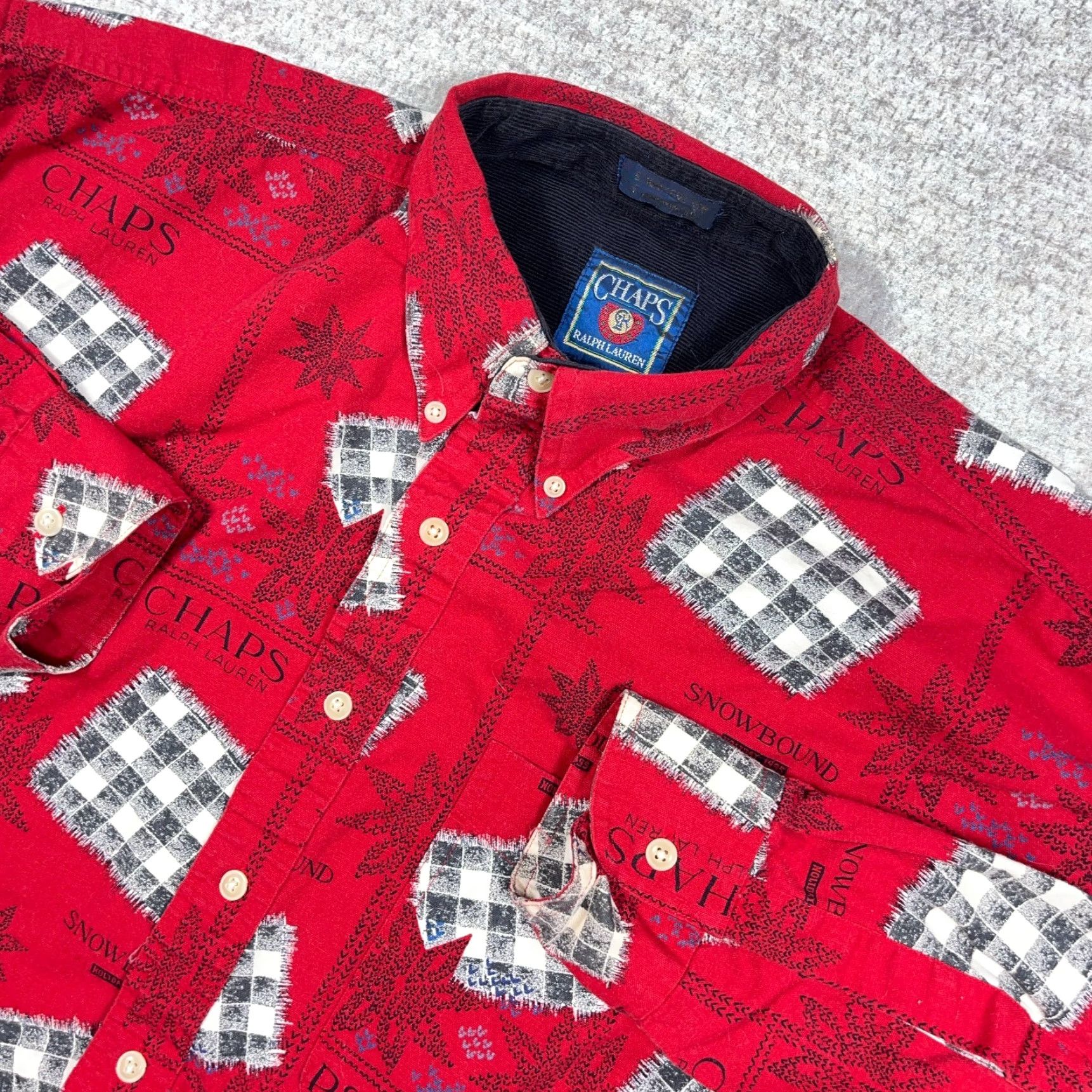 Chaps VINTAGE Chaps Ralph Lauren Shirt Men L Red Button-Up 90s Patchwork Print AOP Geometric Long Sleeve Cowboy Western Modern Preppy Logo Mens Size US L / EU 52-54 / 3 - 3 Thumbnail