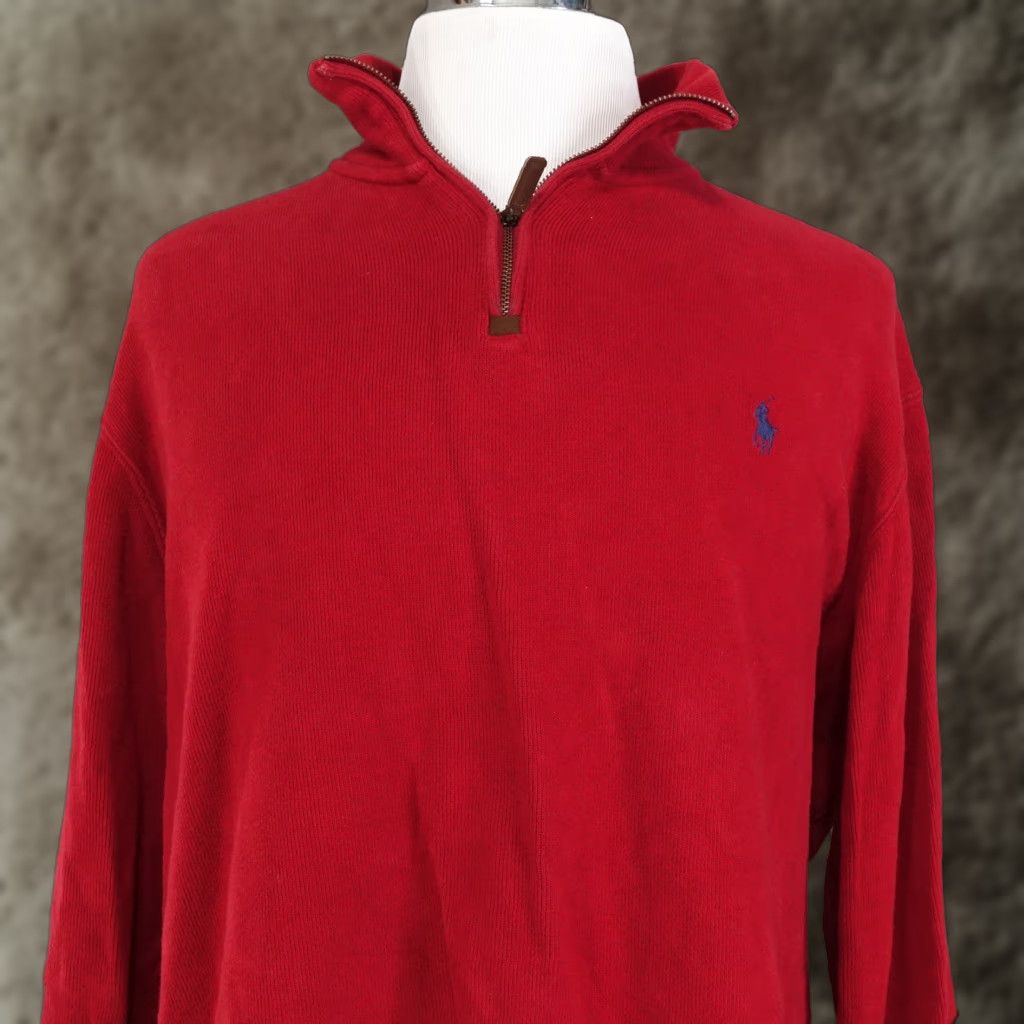 Polo Ralph Lauren POLO RALPH LAUREN Red 1/4 Zip Mock Neck Pullover Sweater Mens 2XL Cotton Classic Fit Casual Business Size US XXL / EU 58 / 5 - 1 Thumbnail