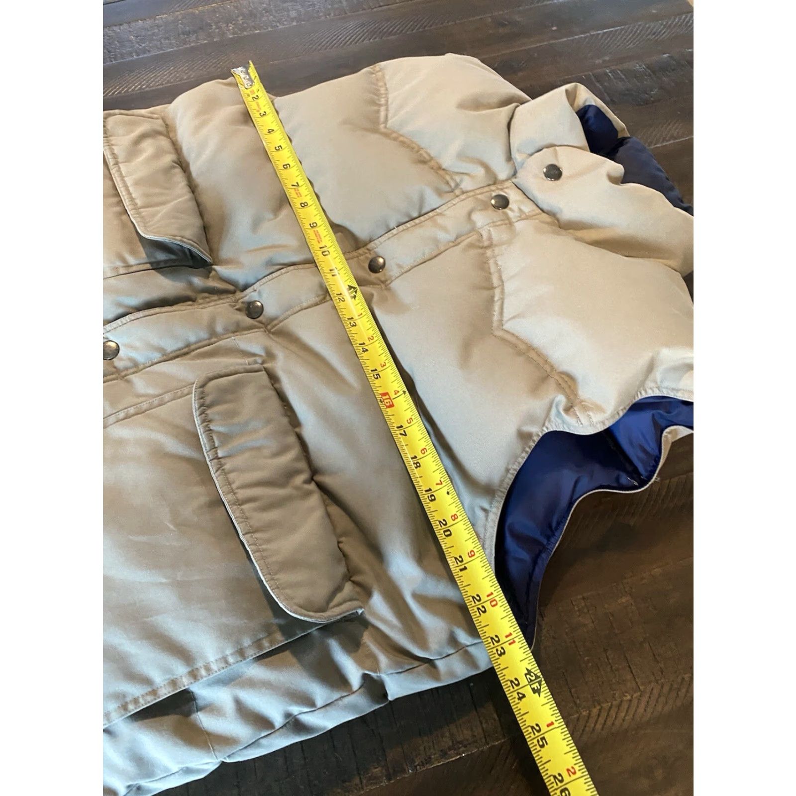 VINTAGE Earthwear Mens Down Filled Reversible Puffer Vest XL Blue Cotton Blend Pockets