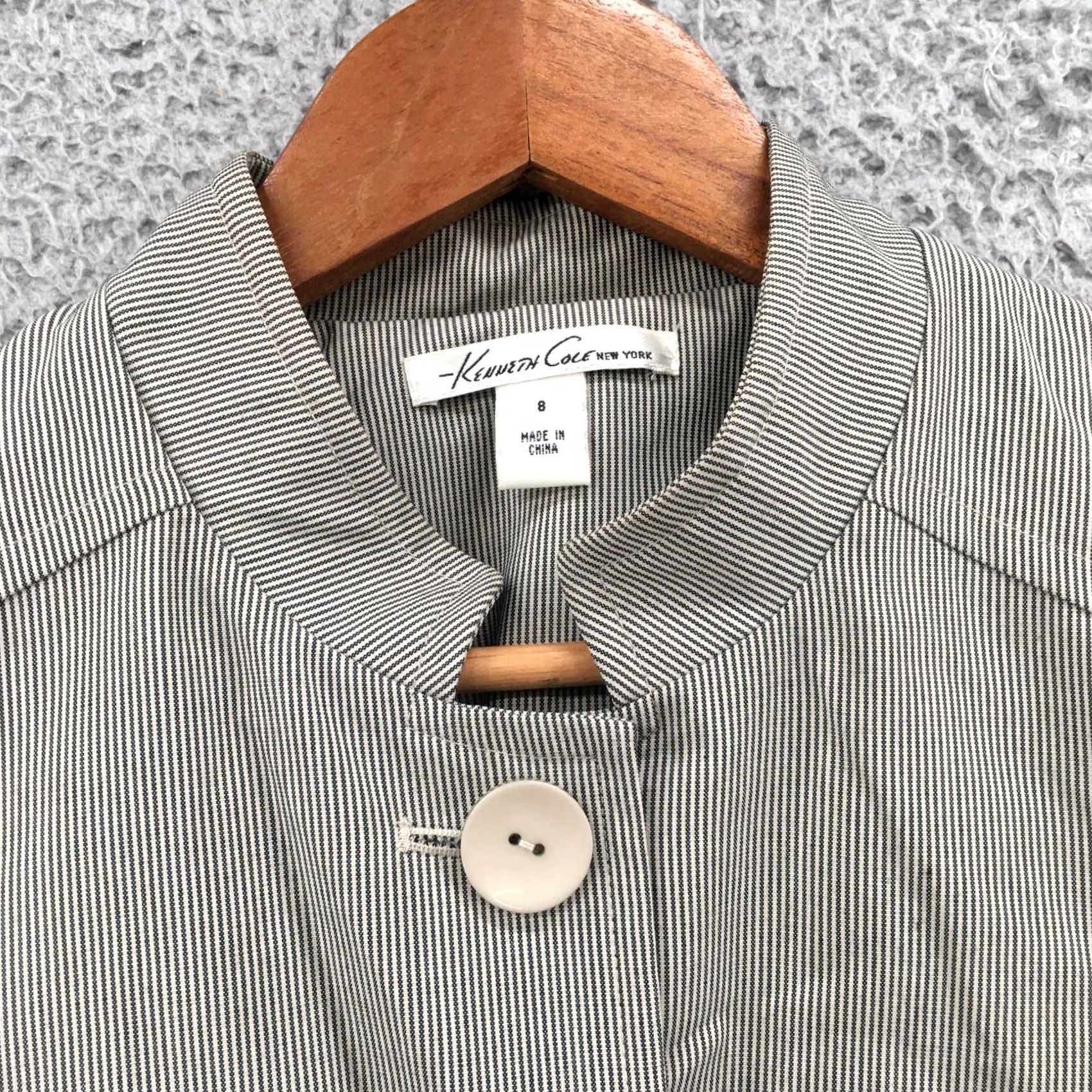 Kenneth Cole Kenneth Cole Blazer Jacket Womens 8 Gray Striped Cotton Blend Button Pockets Size M / US 6-8 / IT 42-44 - 3 Thumbnail