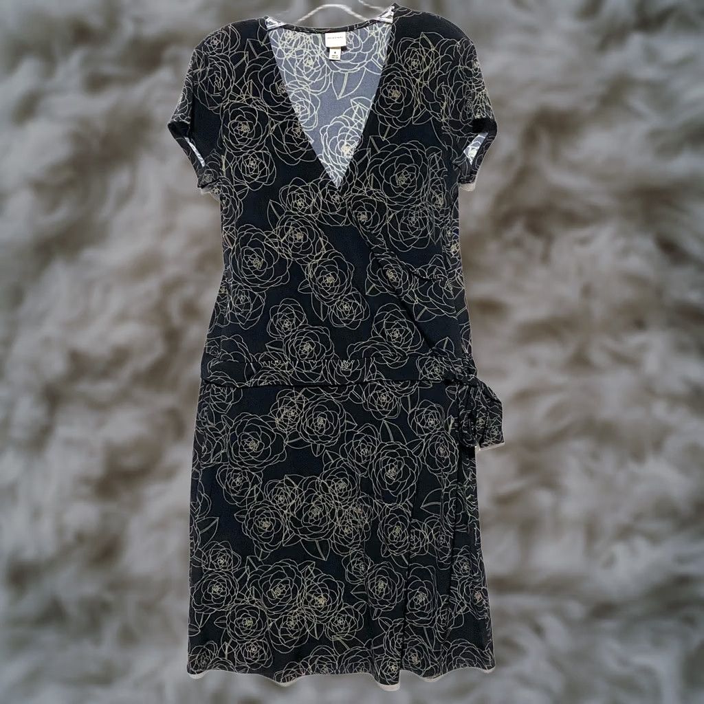 Merona Merona Floral V Neck Midi Dress Black Tie Waist Forest Fairy Career Whimsy Dress Size M / US 6-8 / IT 42-44 - 1 Thumbnail