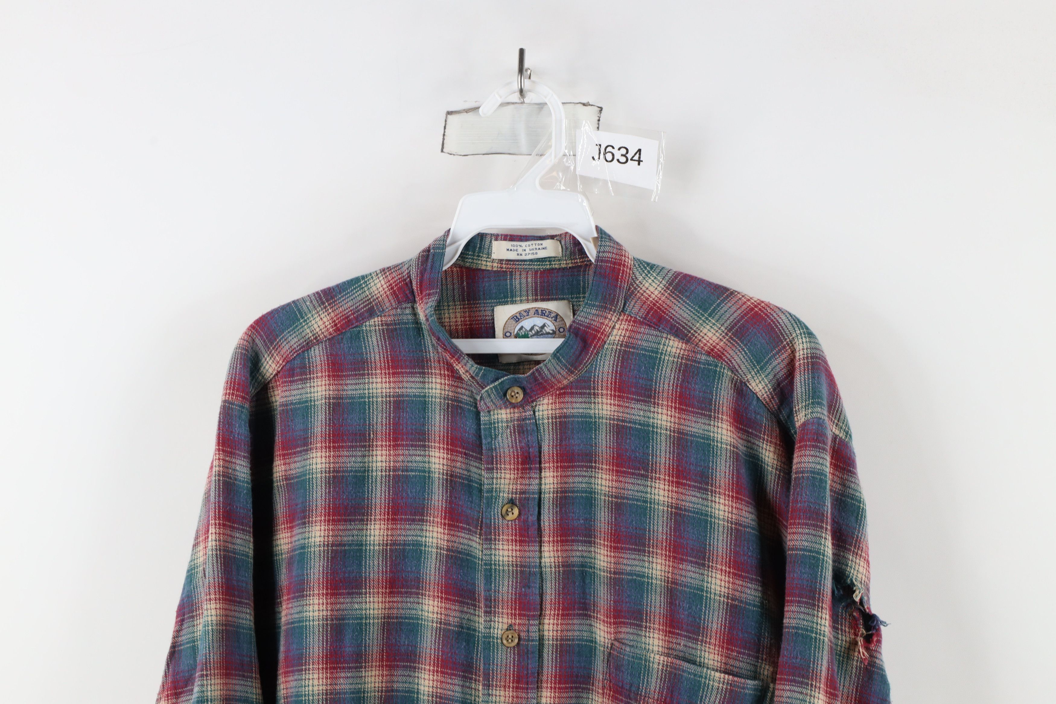 Vintage Vintage 90s Streetwear Flannel Band Collar Button Shirt Size US L / EU 52-54 / 3 - 2 Thumbnail