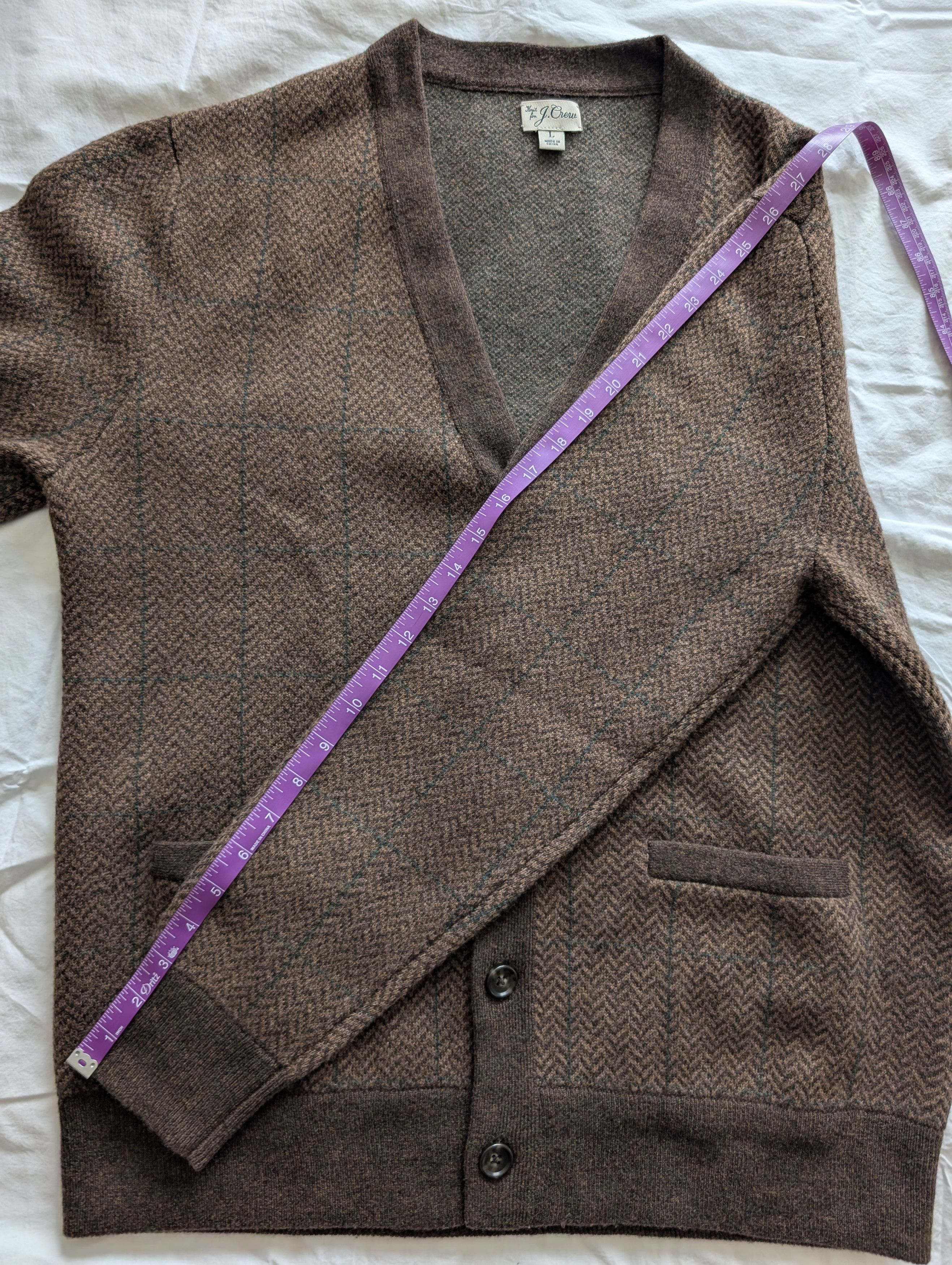 J. Crew Wool Herringbone Plaid Jacquard Cardigan
