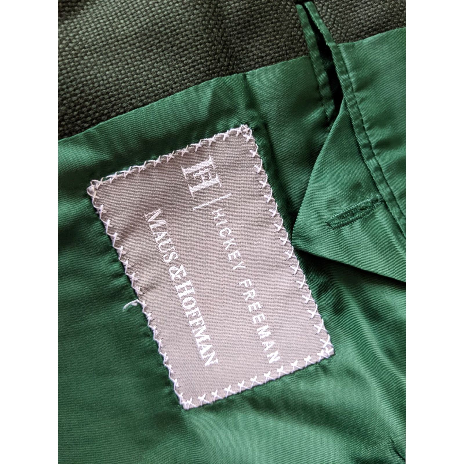Vintage VINTAGE Hickey Freeman Green Hopsack Wool Blazer Jacket Sport Coat 38S Four-Button Notch Lapel Men Regular Short Solid Classic Size 38R - 8 Thumbnail