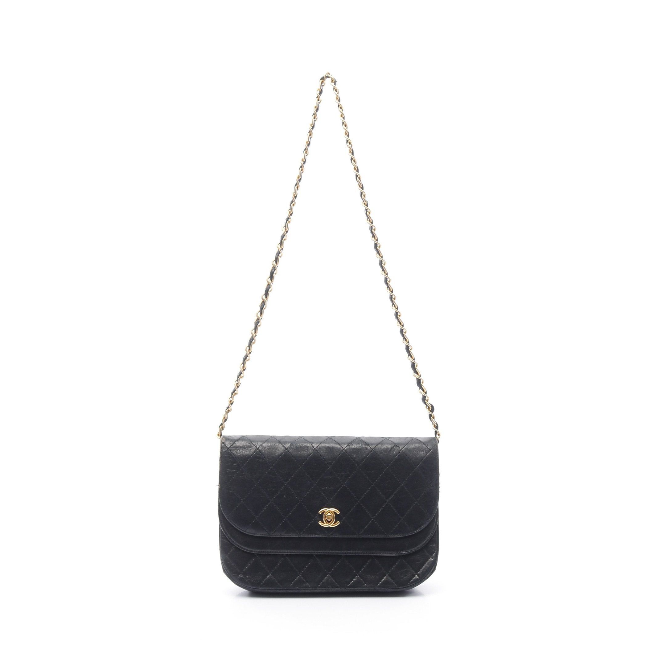 Chanel Chanel Matelasse Double Flap Chain Shoulder Bag Lambskin Black Gold Hardware Size ONE SIZE - 1 Thumbnail
