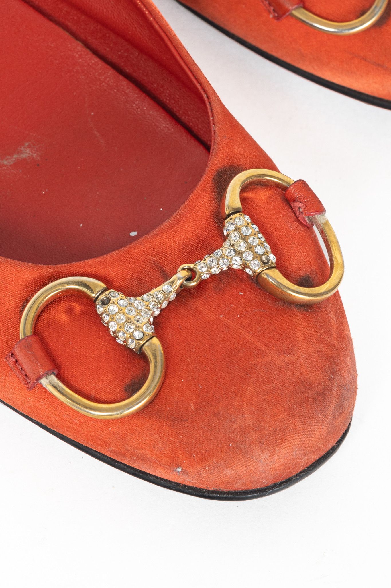Gucci Gucci Orange Satin Crystal-Horsebit Ballet Flats Size US 8.5 / IT 38.5 - 8 Thumbnail