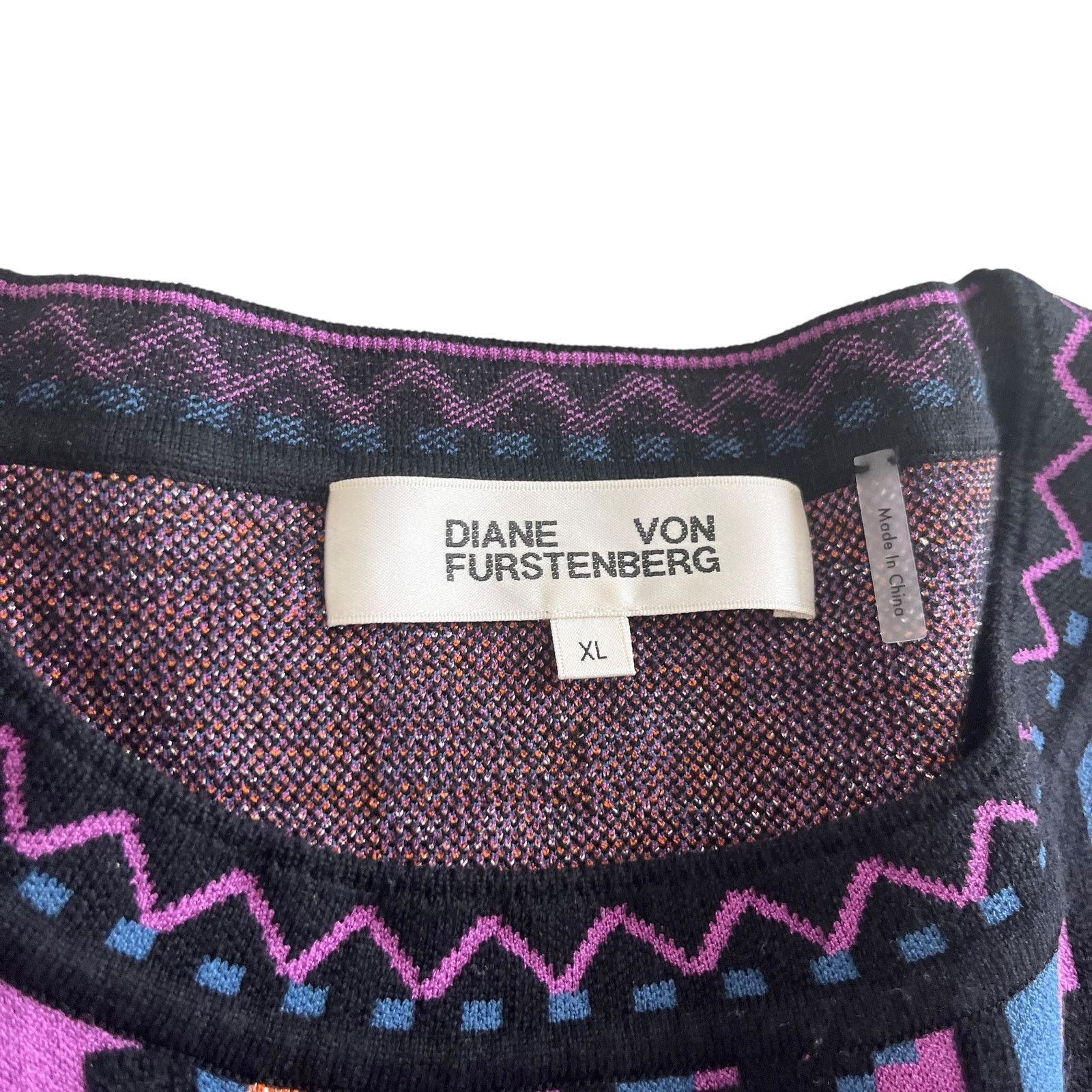 Diane von Furstenberg Diane von Furstenberg Iggy Geometric Knit Wool Sweater Size XL / US 12-14 / IT 48-50 - 3 Thumbnail