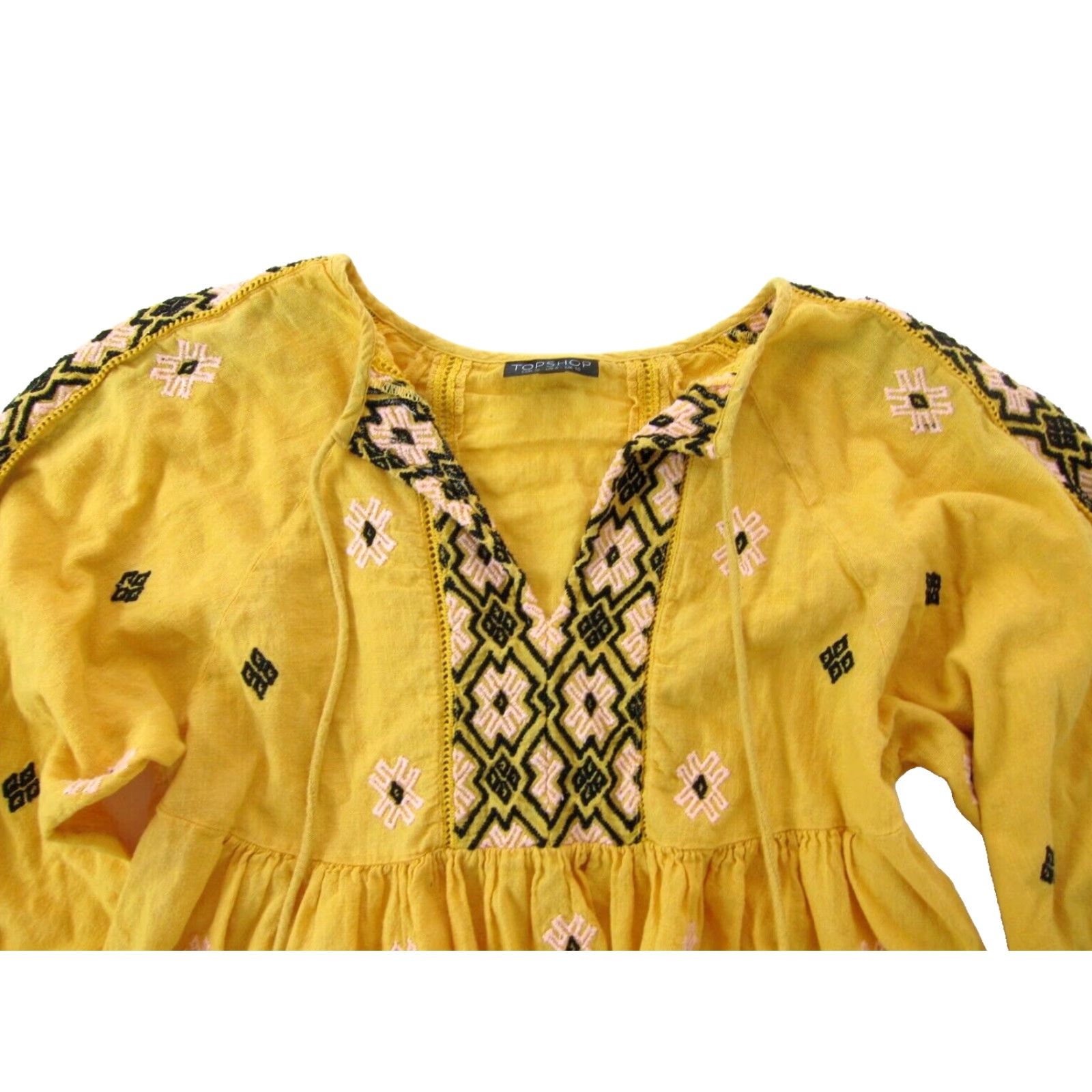 Topshop Topshop Blouse Women Long Sleeve Embroidered Peasant Cotton Yellow Pink Black 6 Size M / US 6-8 / IT 42-44 - 3 Thumbnail