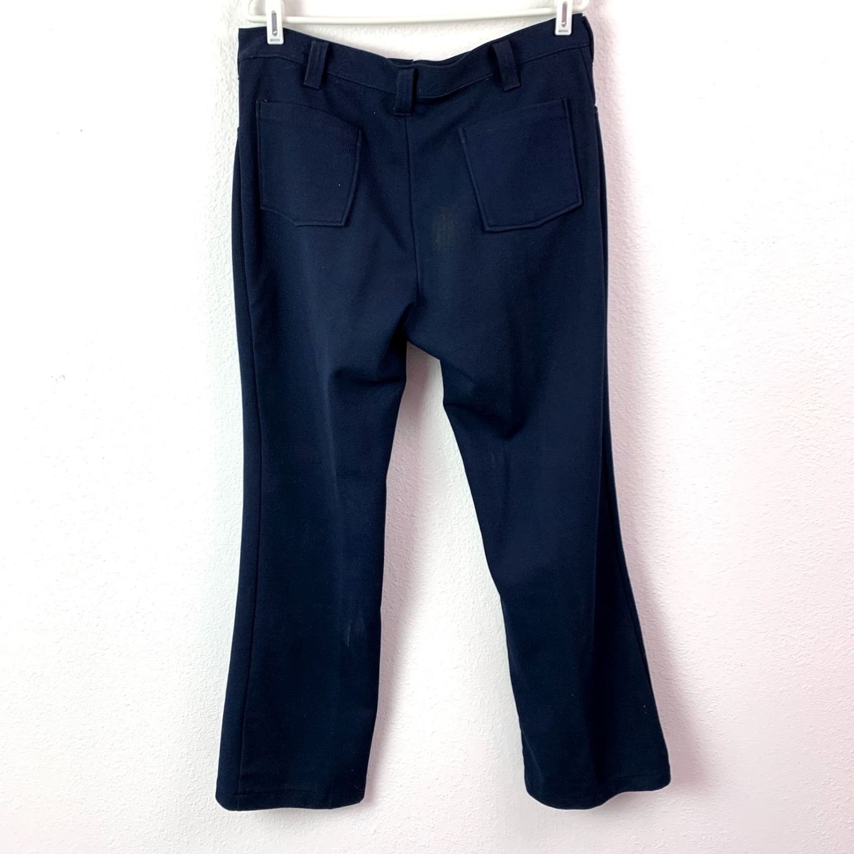 Vintage VINTAGE 1970s Blue Polyester Press Free Trousers Bootcut Rib Pants Mens 35 x 31 Size US 35 - 6 Thumbnail