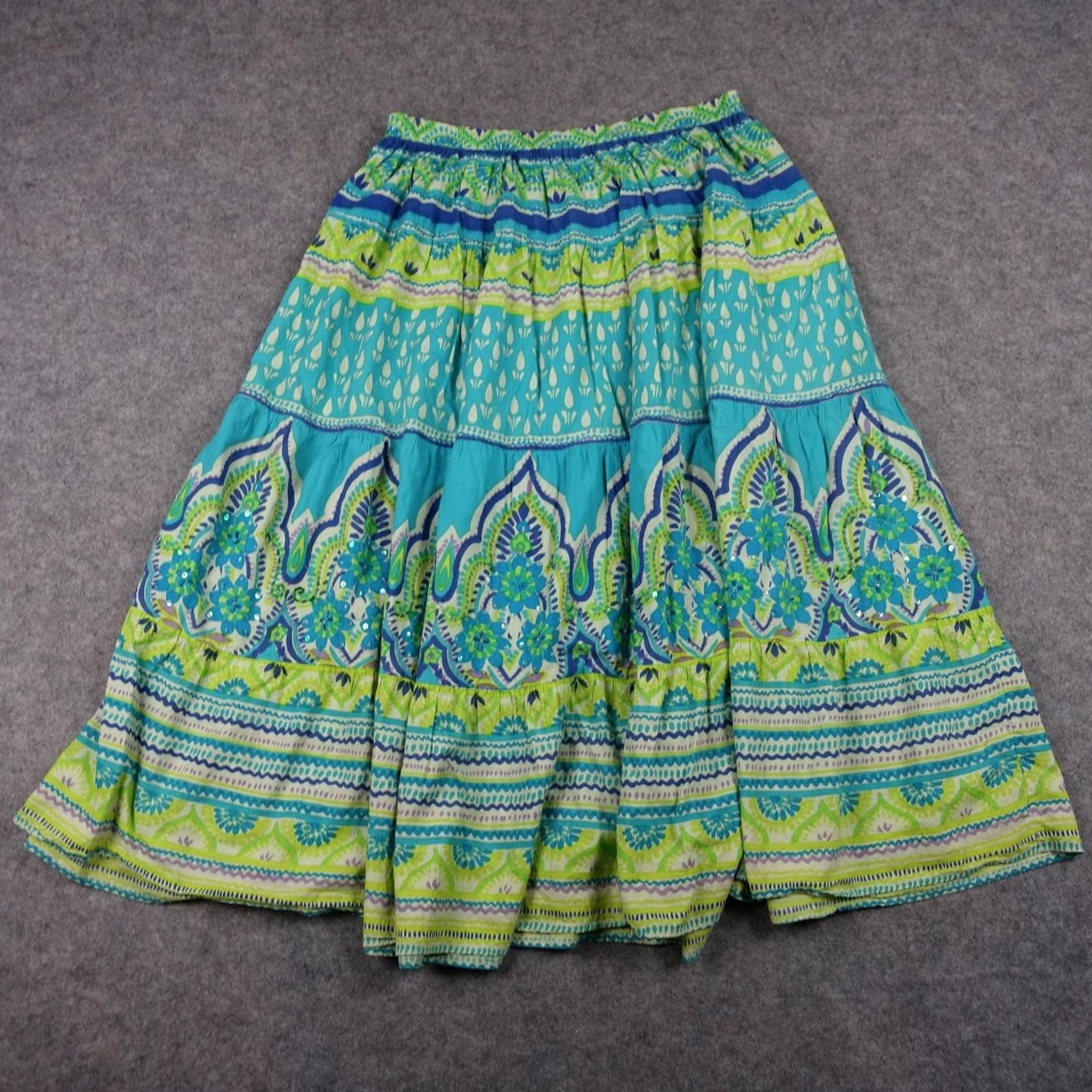 Vintage VINTAGE Phool Skirt Womens XL Turquoise Paisley Beaded Sequin Maxi Boho Summer VTG Size 36" / US 14 / IT 50 - 7 Thumbnail