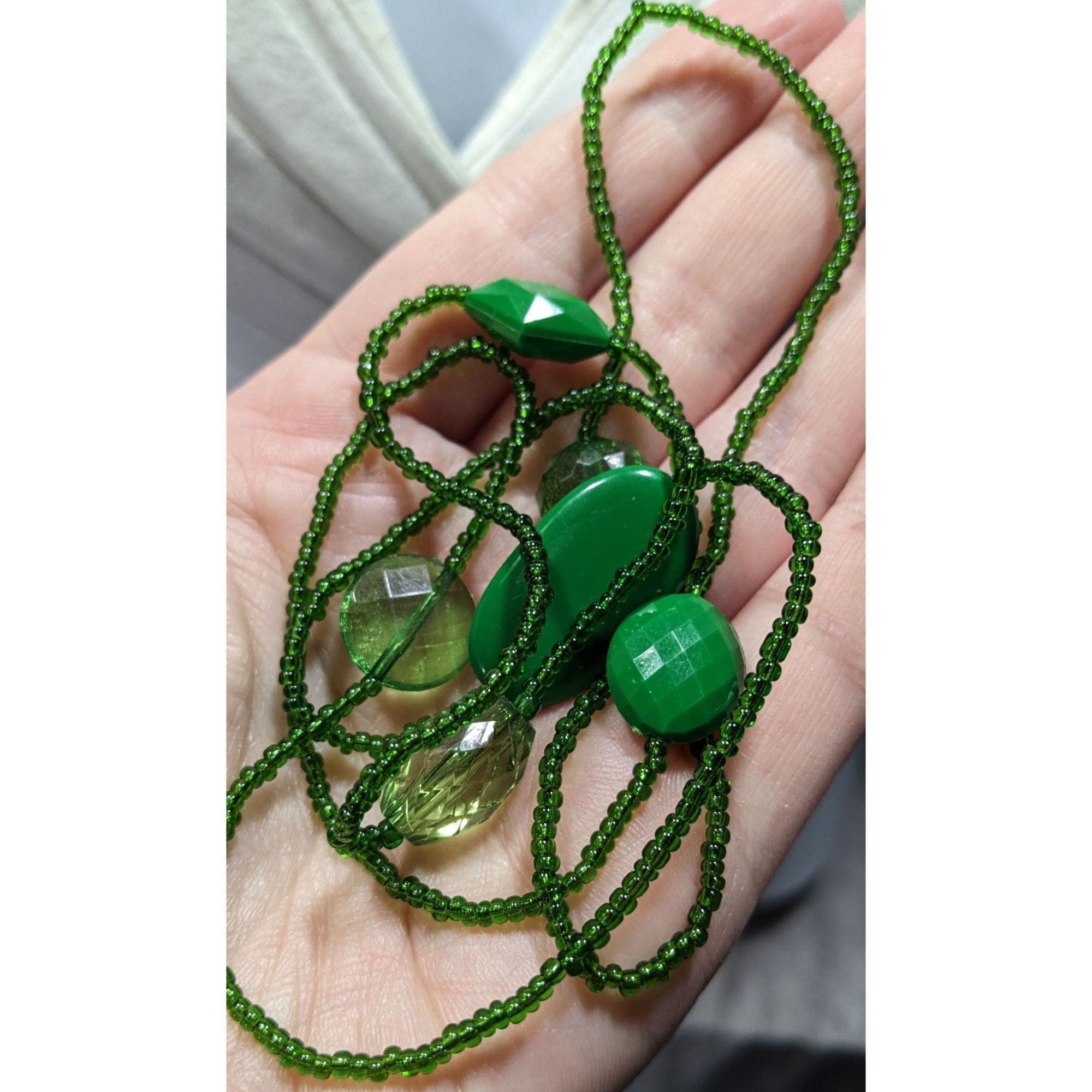 Handmade Long Green Beaded Necklace With Faceted & Smooth Beads Light Size ONE SIZE - 3 Thumbnail
