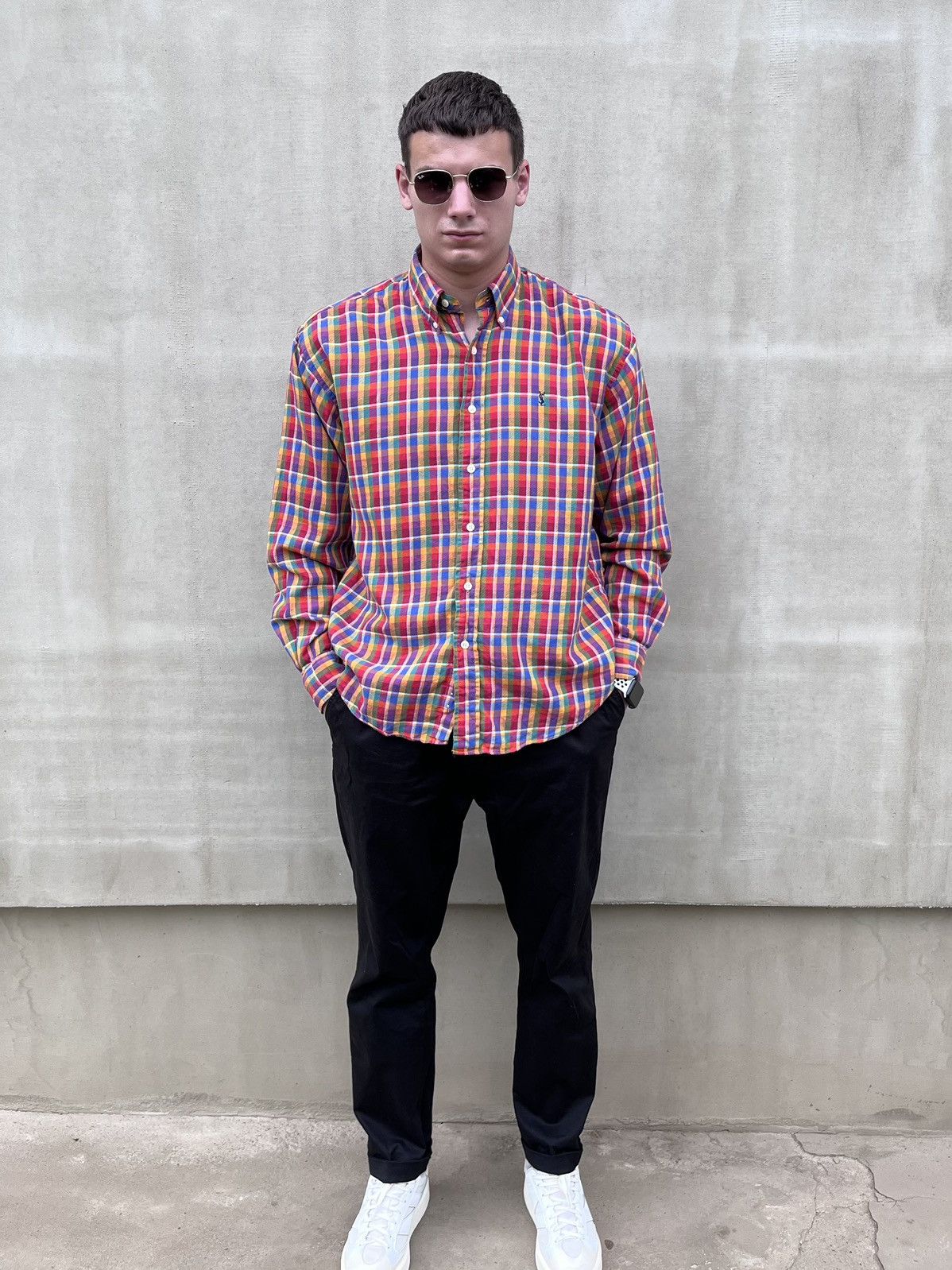 Yves Saint Laurent YSL Yves Saint Laurent Mens L Plaid Shirt Vintage Hong Kong Size US L / EU 52-54 / 3 - 3 Thumbnail