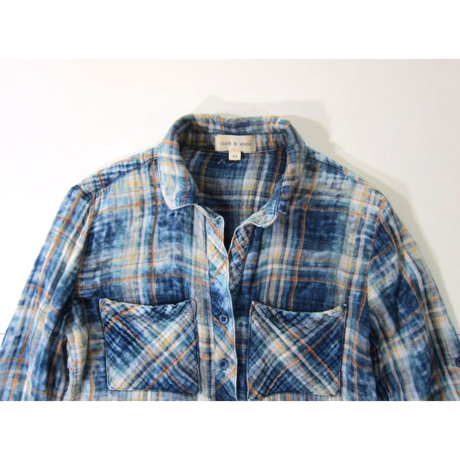 CLOT Cloth & Stone 100% Cotton Blue Yellow Plaid Button Long Sleeve Blouse XS Size XS / US 0-2 / IT 36-38 - 3 Thumbnail