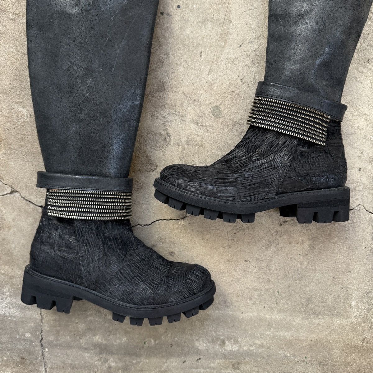 If Six Was Nine Papucei Black Leather Knee High Boots Avant Garde Platform Size US 5 / IT 35 - 3 Thumbnail