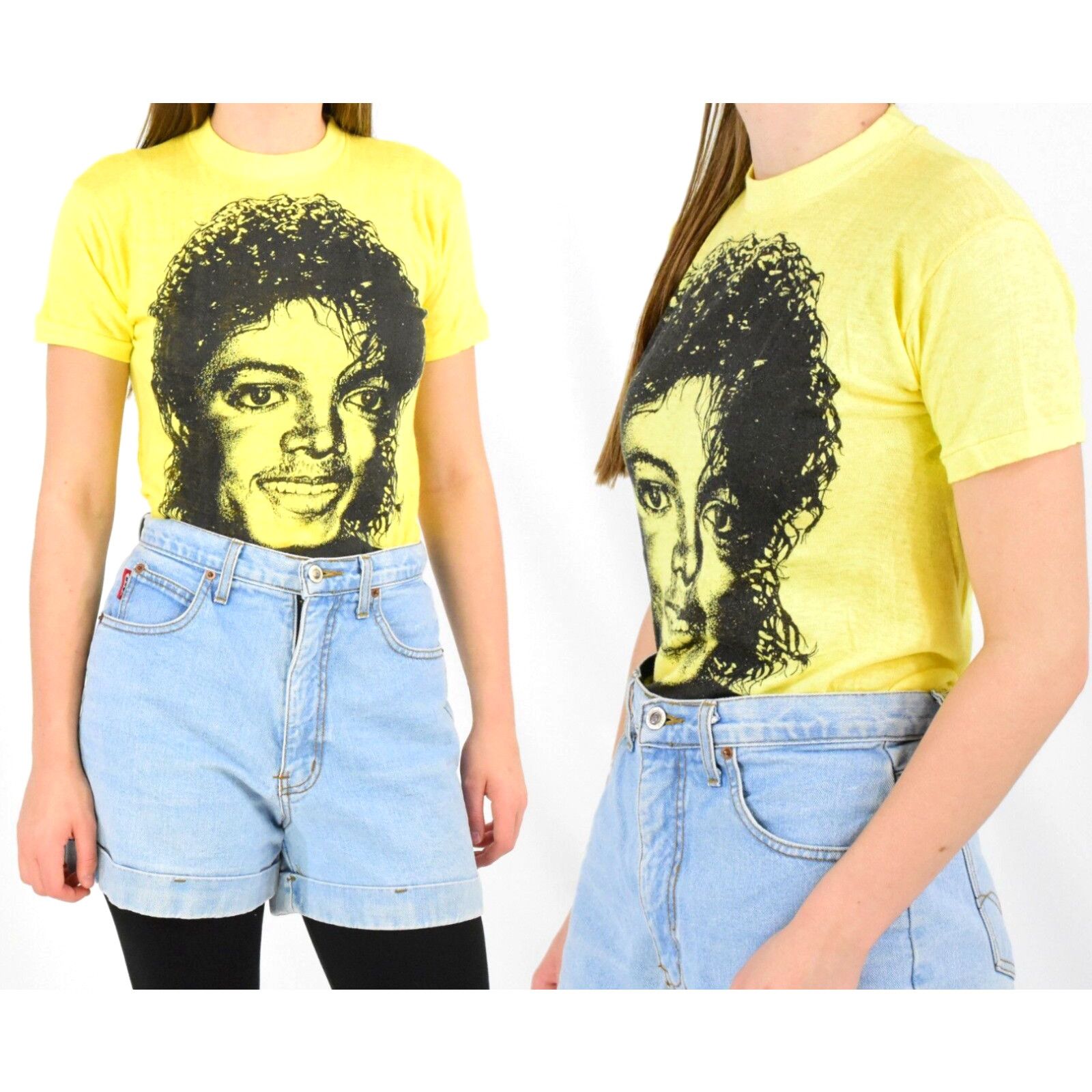 image of Late 70's Vintage Michael Jackson T Shirt Yellow Graphic Print Old Stock 1970S S in White, Women's 