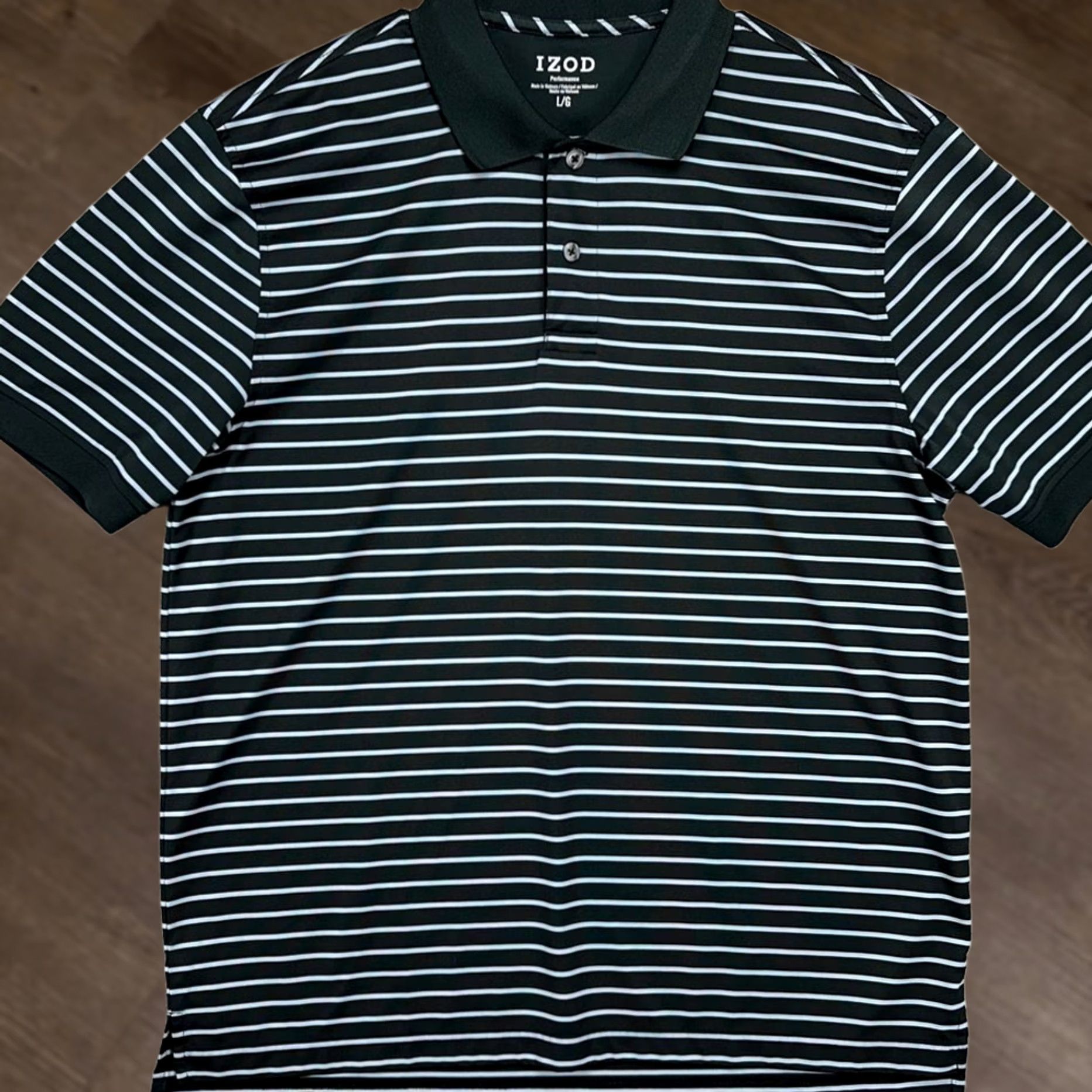 Izod Izod Golf Polo Shirt Mens Large Black Stripe Performance Short Sleeve Logo Shirt Size US L / EU 52-54 / 3 - 1 Thumbnail