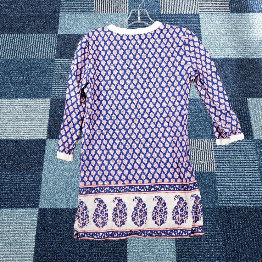 J.Crew J CREW Blouse Womens 2XS Blue Tunic Floral Deep V Neck 3/4 Sleeves Size XXS / US 00 / IT 34 - 1 Thumbnail