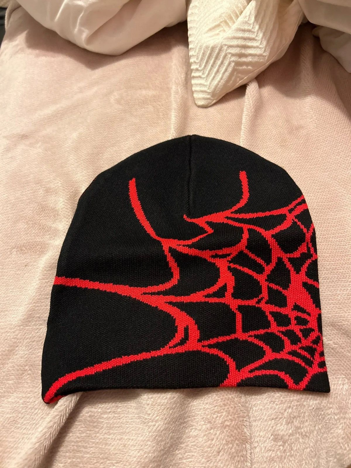 Japanese Brand Spider Web Graphic Beanie Hat Black Vintage y2k Size ONE SIZE - 3 Thumbnail