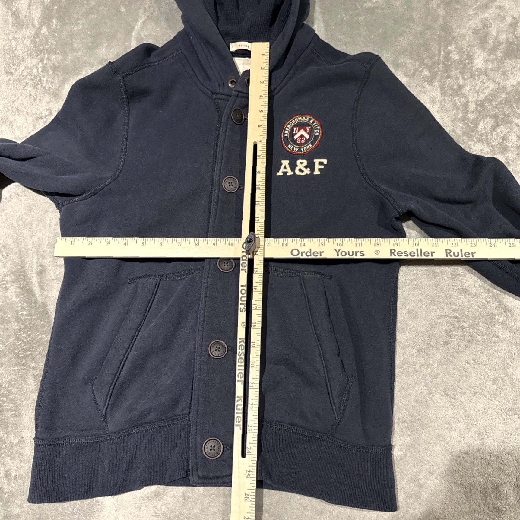 Abercrombie & Fitch Abercrombie & Fitch Sweatshirt Hoodie Mens Large Blue Button Up Cardigan Hooded Muscle Heavy Logo Size US L / EU 52-54 / 3 - 6 Thumbnail
