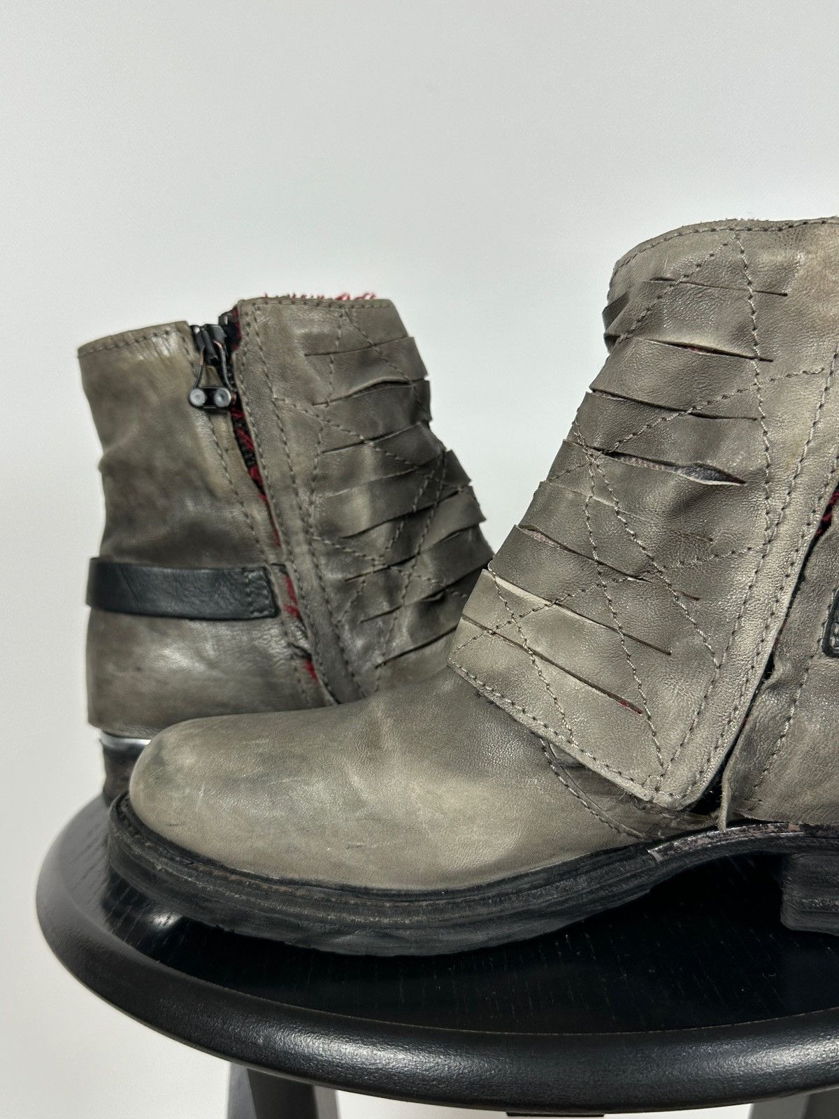 A.S.98 A.S.98. Airstep Gray Leather Biker Ankle Buckle Strap Boots Size US 8 / IT 38 - 21 Thumbnail