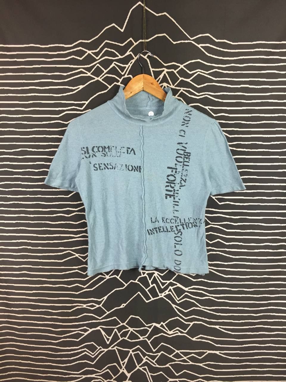 Japanese Brand Intellection Light Blue Short Sleeve Mock Neck Knit Tee Size S / US 4 / IT 40 - 2 Thumbnail