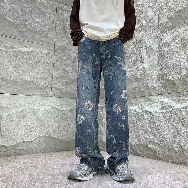Japanese Brand × Jean Vintage washed all over printed jacquard wide leg jeans Size US 32 / EU 48 - 2 Thumbnail