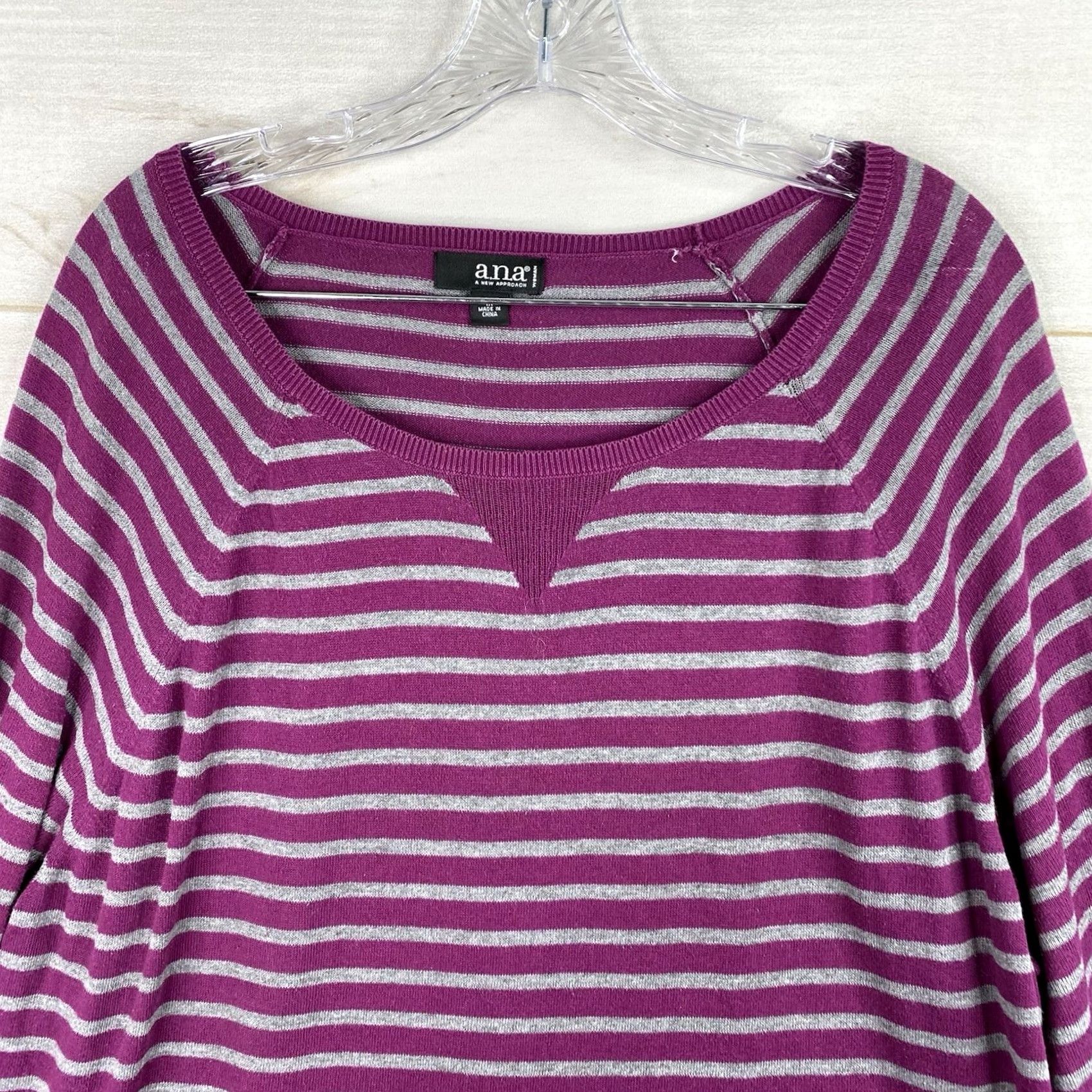 Vintage ANA a.n.a Sweater Top Womens 1X Purple Stripe Long Sleeve Pullover Blouse Size XL / US 12-14 / IT 48-50 - 2 Thumbnail