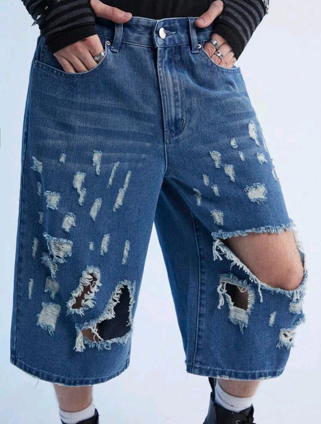 Jean × Vintage Y2K Vintage Solid Streetwear Denim Shorts Distressed Jorts Size US 33 - 5 Thumbnail